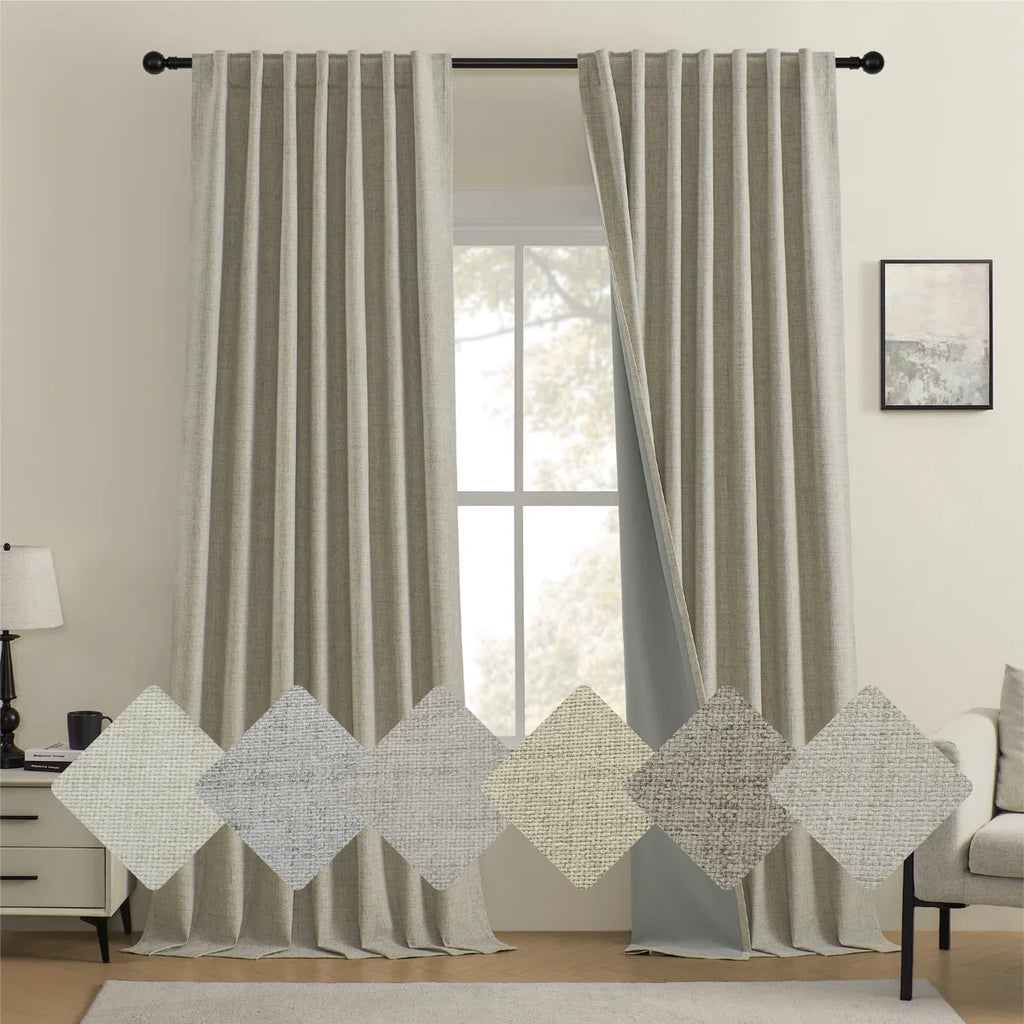 Leming 100% Polyester Burlap Blackout Curtains for Bedroom Back Tab Curtains 2 Panels Set (Set of 2)