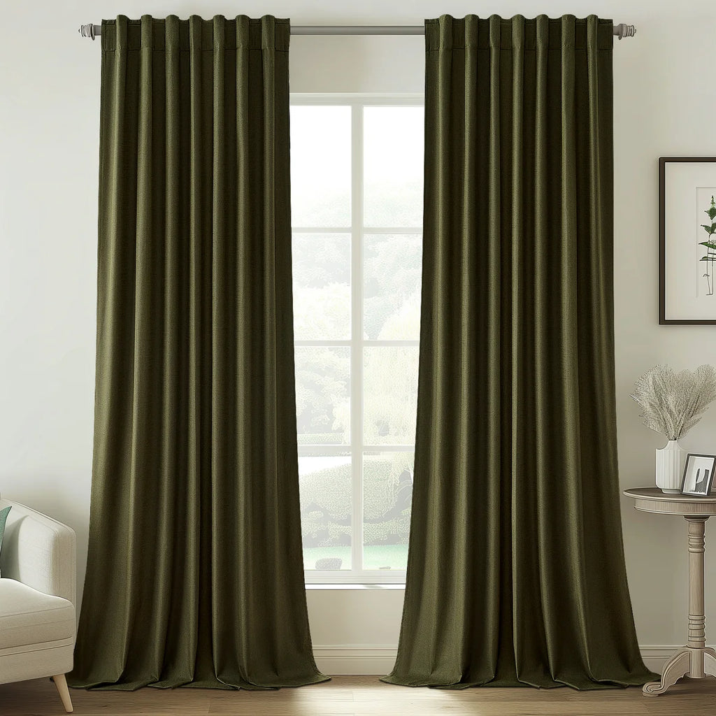 Dennan 100% Blackout Thermal Insulated Linen Drapes with Back Tab & Hooks (Set of 2)