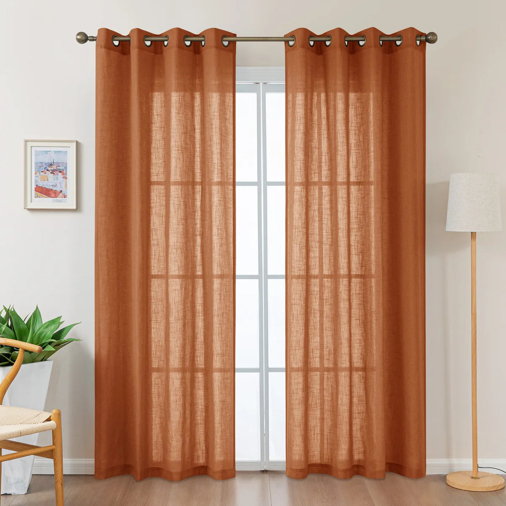 Vollmar Linen Blended Grommet Semi-Sheer Curtain Pair (Set of 2)