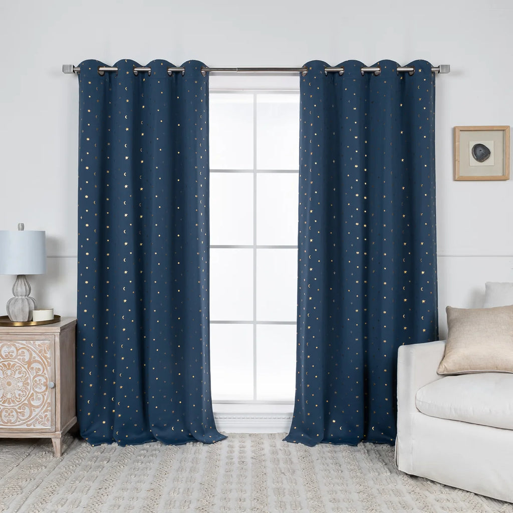 Delsanto Golden Starry Night Polyester Blackout Curtain Pair (Set of 2)