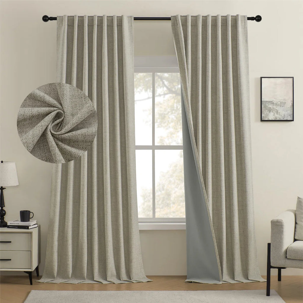 Leming 100% Polyester Burlap Blackout Curtains for Bedroom Back Tab Curtains 2 Panels Set (Set of 2)