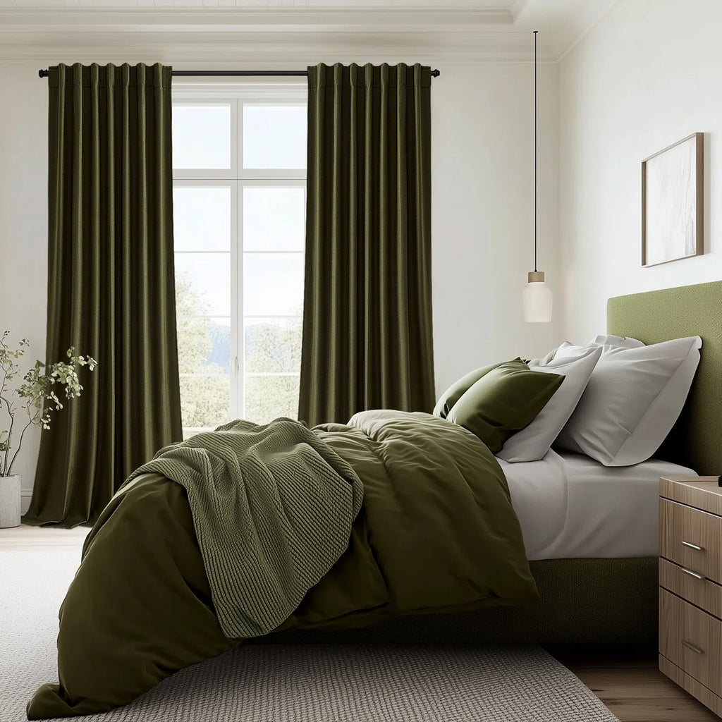 Dennan 100% Blackout Thermal Insulated Linen Drapes with Back Tab & Hooks (Set of 2)