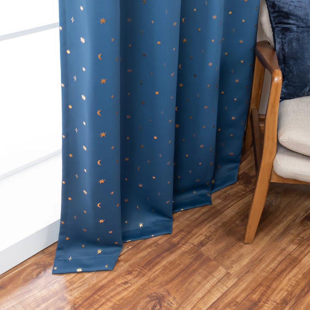 Delsanto Golden Starry Night Polyester Blackout Curtain Pair (Set of 2)