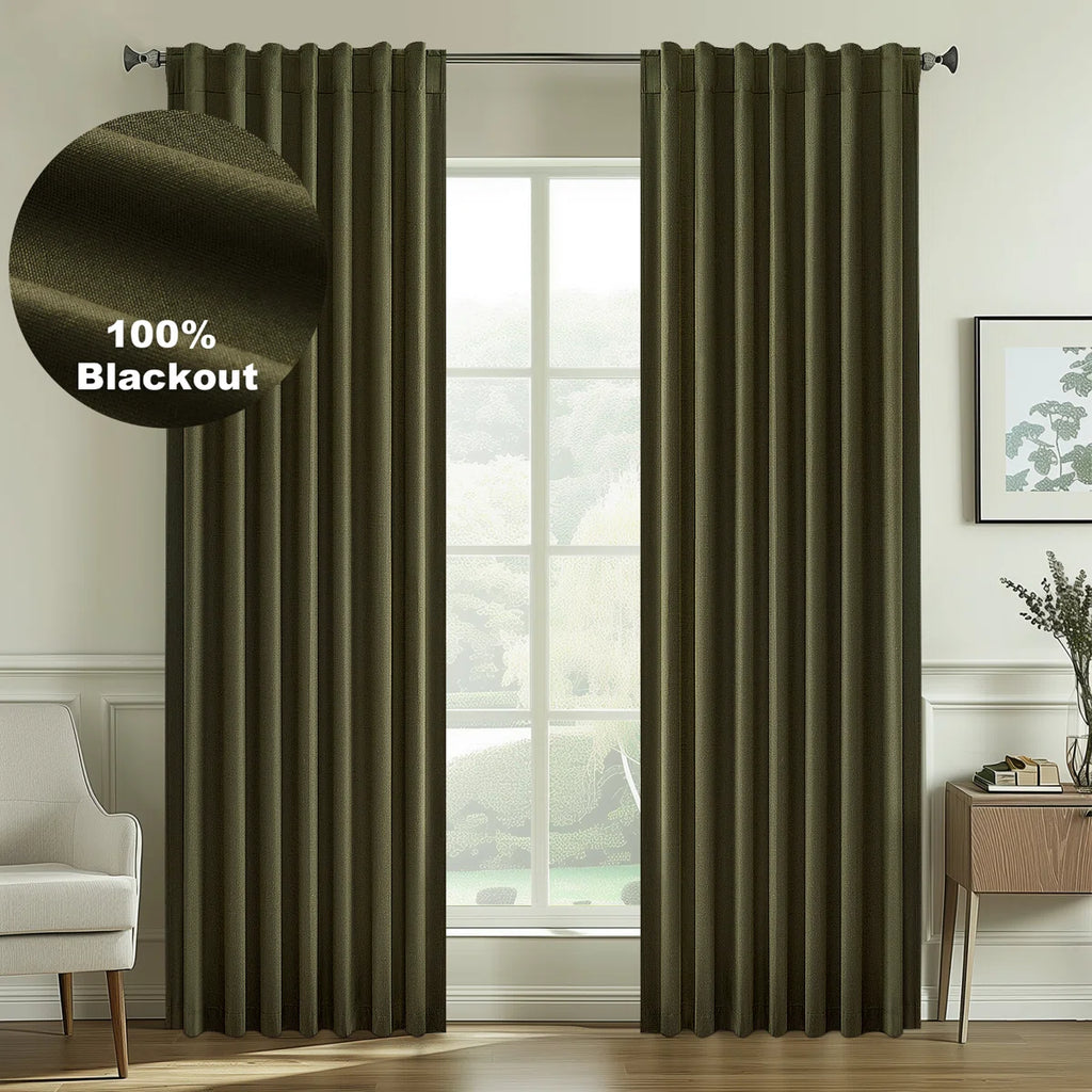 Dennan 100% Blackout Thermal Insulated Linen Drapes with Back Tab & Hooks (Set of 2)