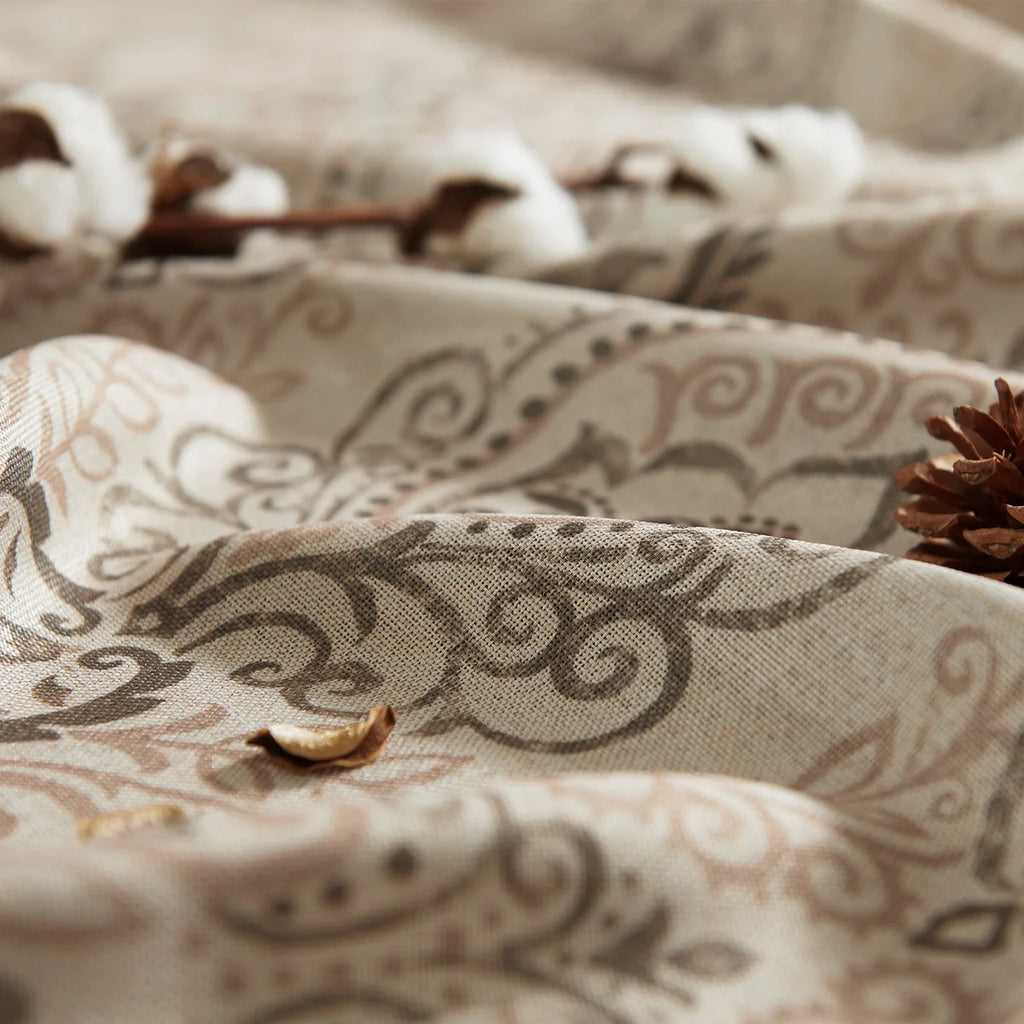 Vintage Damask Curtains Elegant Medallion Patterned Room Darkening Curtains for Bedroom Taupe on Greige (Set of 2)