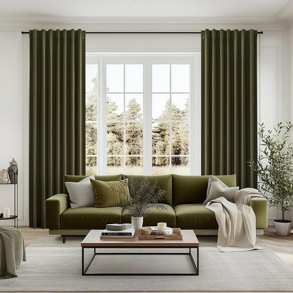Dennan 100% Blackout Thermal Insulated Linen Drapes with Back Tab & Hooks (Set of 2)