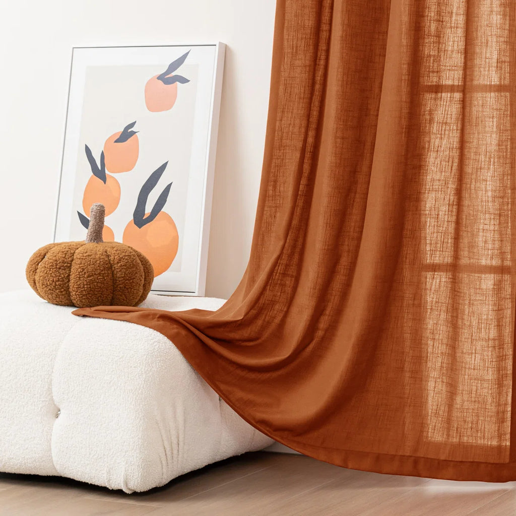 Vollmar Linen Blended Grommet Semi-Sheer Curtain Pair (Set of 2)