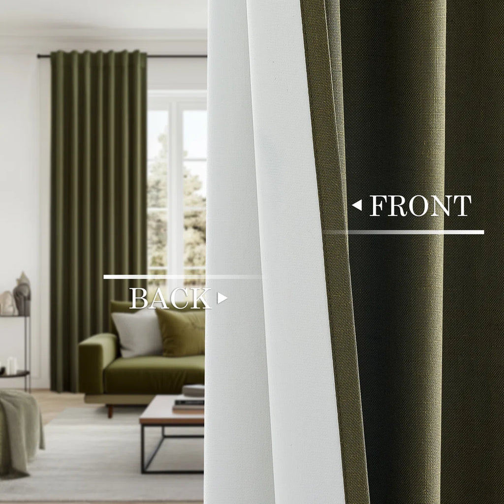 Dennan 100% Blackout Thermal Insulated Linen Drapes with Back Tab & Hooks (Set of 2)