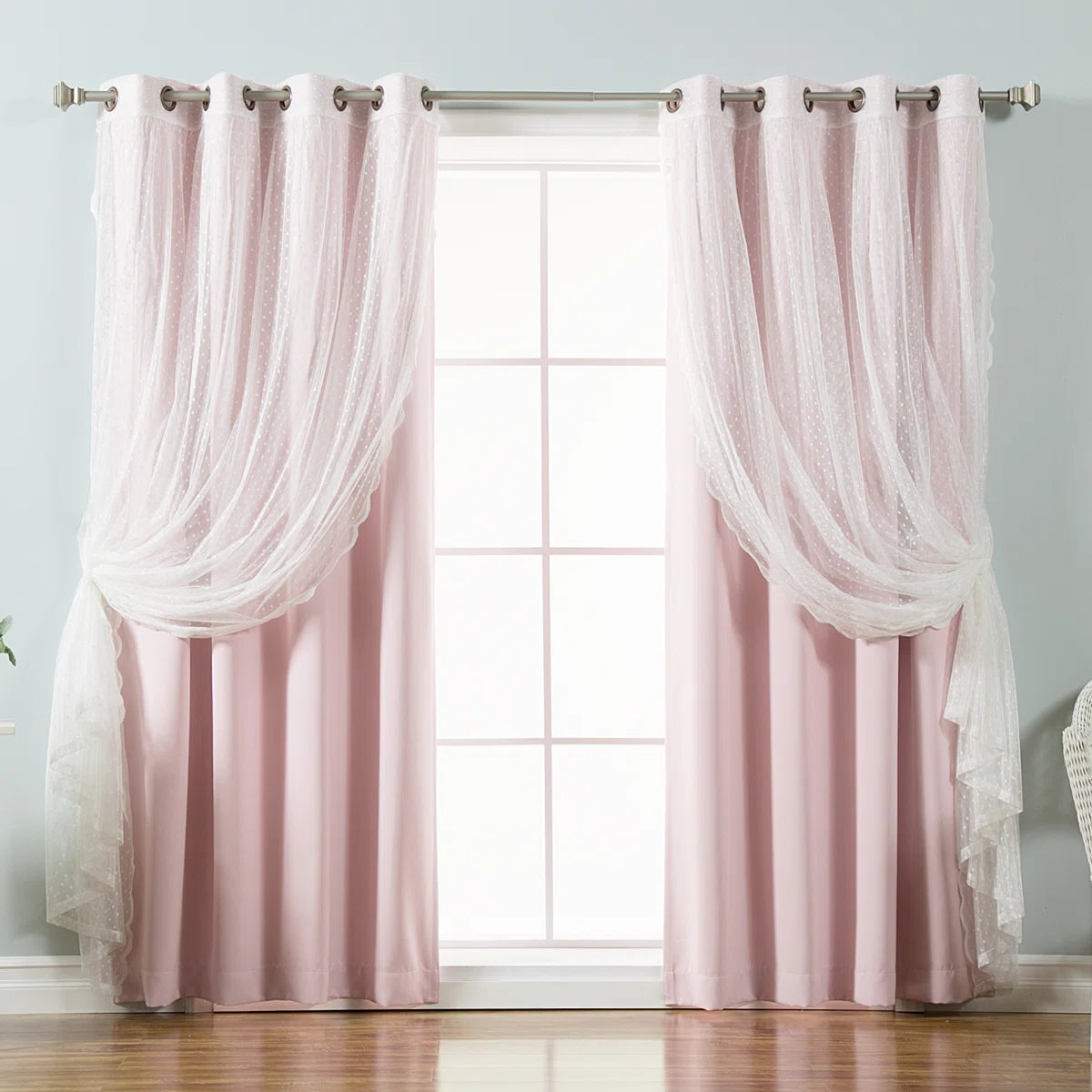 Tulle Polyester Room Darkening Curtain Panels (Set of 4)