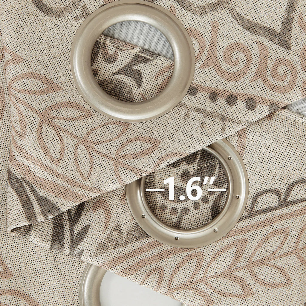 Vintage Damask Curtains Elegant Medallion Patterned Room Darkening Curtains for Bedroom Taupe on Greige (Set of 2)