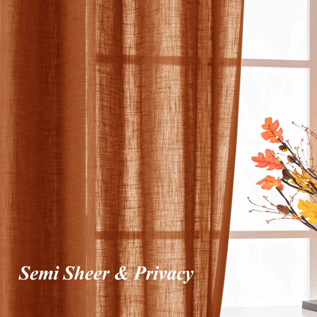 Vollmar Linen Blended Grommet Semi-Sheer Curtain Pair (Set of 2)