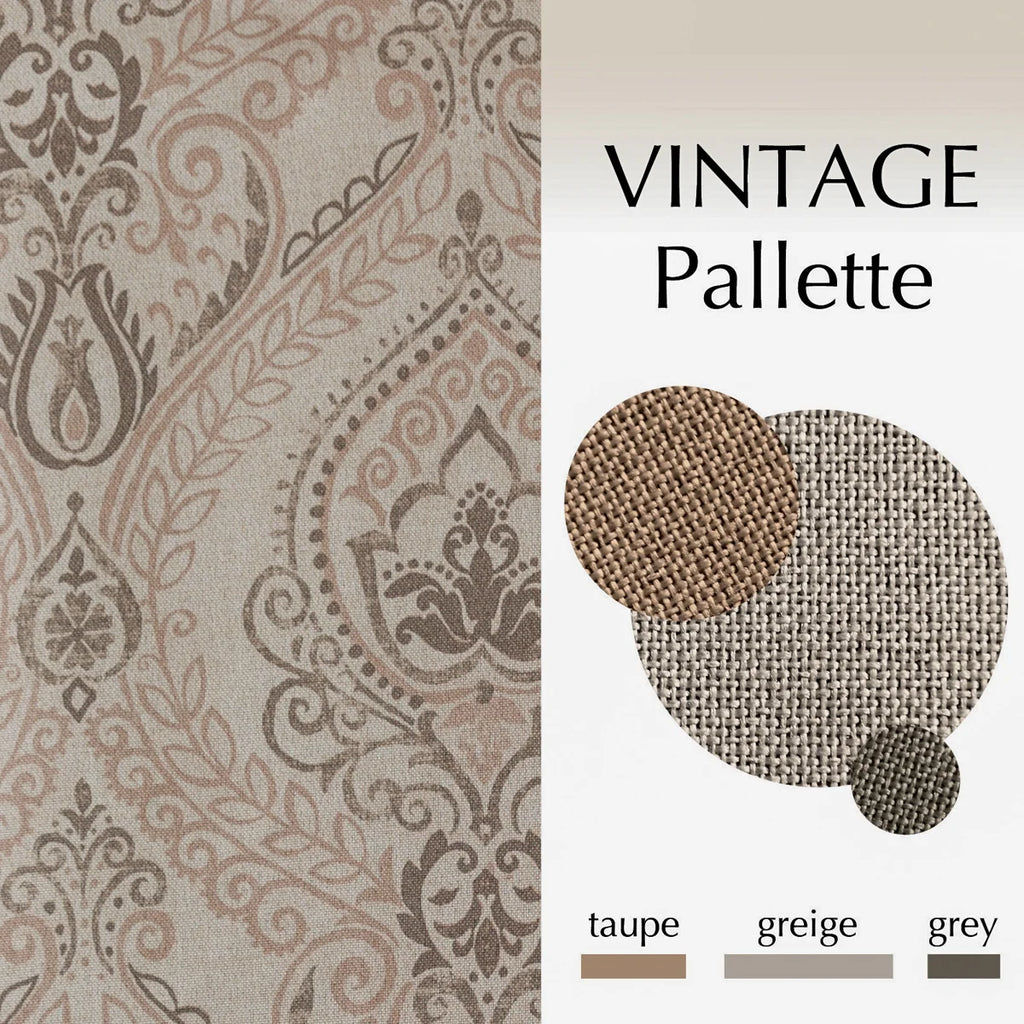 Vintage Damask Curtains Elegant Medallion Patterned Room Darkening Curtains for Bedroom Taupe on Greige (Set of 2)