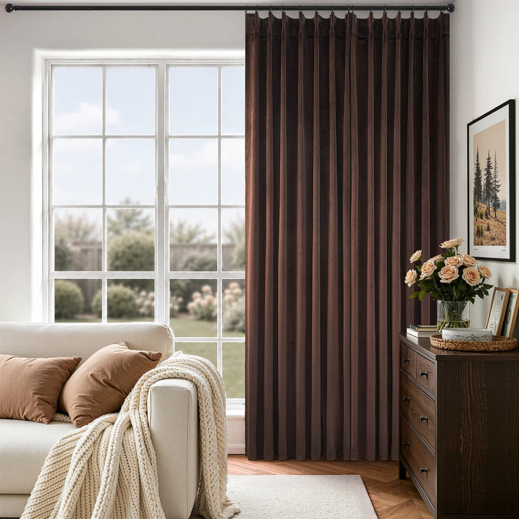 Velvet Blackout Curtains Light Blocking Thermal Insulated Pinch Pleated Drapes,Room Darkening Soundproof Curtains 2 Panels With Hooks (Set of 2)