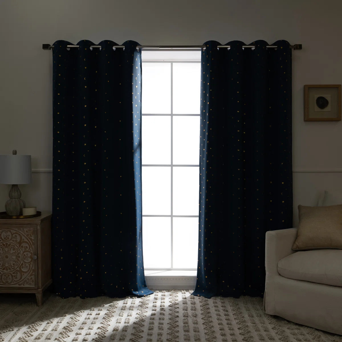 Delsanto Golden Starry Night Polyester Blackout Curtain Pair (Set of 2)