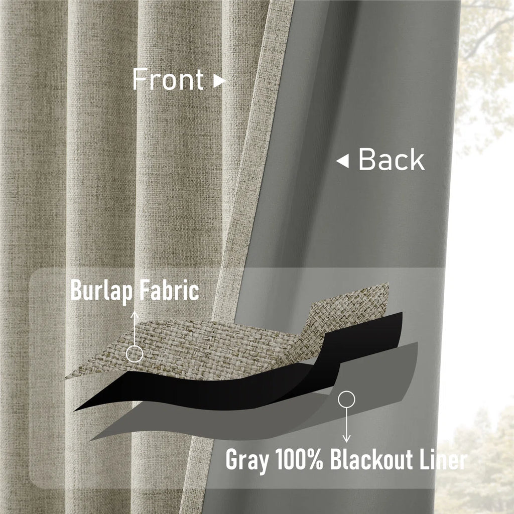 Leming 100% Polyester Burlap Blackout Curtains for Bedroom Back Tab Curtains 2 Panels Set (Set of 2)